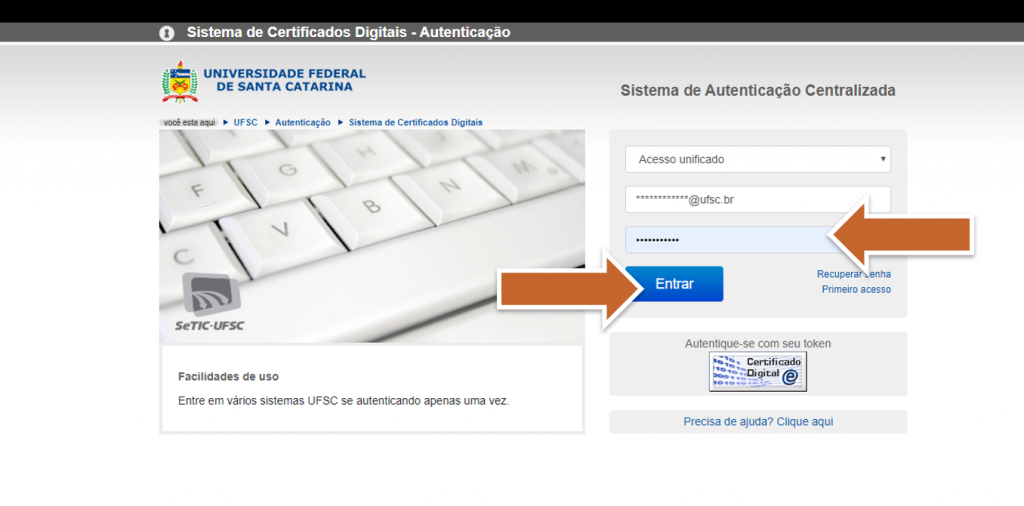 Tela de login do Assina UFSC
